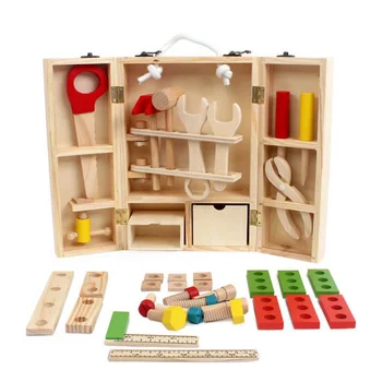 Zabawki Dla Dzieci Dzieci Drewniany Wielofunkcyjny Zestaw Narzędzi Skrzynia Do Obsługi Drewniane Zabawki Dla Dzieci Nakrętka Kombinacja Chirstmas/Prezent Na Urodziny