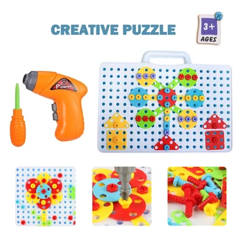 Zabawki dla dzieci wiertarka puzzle zabawki edukacyjne DIY śruba grupa zabawki dla dzieci, zestaw narzędzi plastikowy chłopiec puzzle mozaika projekt dziecko budowa zabawka
