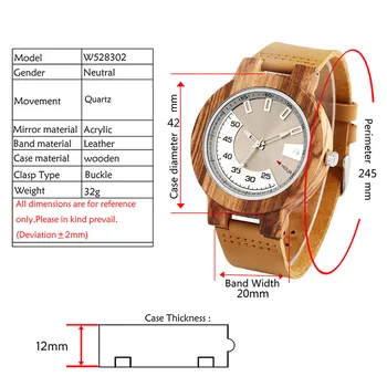 Zebrawood męskie drewniane zegarki oszczędny wyświetlacz tarcza skórzany zegarek Kwarcowy dorywczo mężczyzna zegarka nowa dostawa 2020