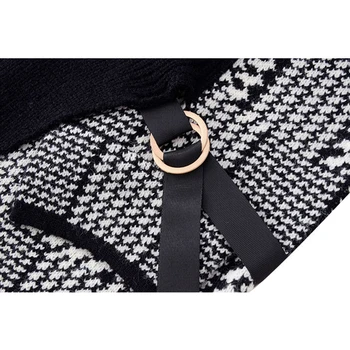 Zimowe Swetry Damskie Patchwork Pled Nieregularne Temat Długi Rękaw Projekt Bluzy Golf Sweter Sweter Damski Zagęścić Topy