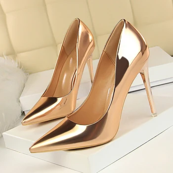 Złoto srebro 2020 buty damskie sexy high heels party queen shoes letnie damskie buty na wysokim obcasie lustrzane skórzane buty ślubne