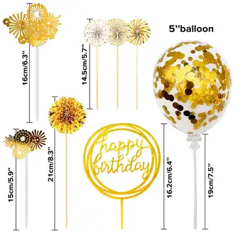 Złoto urodzinowy tort dekoracja urodziny ciasto topper papierowy wentylator banner konfetti balon fajerwerki złoty ciasto topper ich złoto