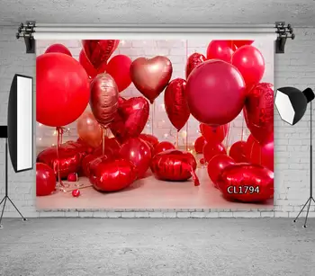 Ślub Walentynki Tło Zdjęcie Czerwony Balon W Kształcie Serca Biały Z Cegły Ściany Tło Dla Studia Fotograficznego Party Decor