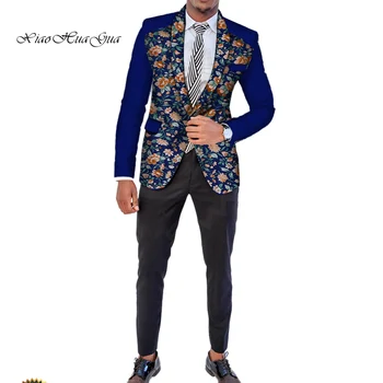 Ślubne garnitury marynarki Afrykańska odzież Męska Dashiki Bazin Riche Ankara Suit Jacket formalne garnitury topy płaszcz Dashiki Party WYN512