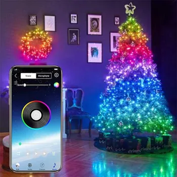 Świąteczne smyczki światła RGB LED USB Fairy Lights App Remote Control New Year Xmas Tree Decoration Party Ornaments Lamp String