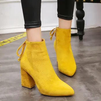 Żółty kolor botki buty Damskie na zamek buty na wysokim obcasie sexy botki buty Damskie botki Damskie buty Jodhpur 698