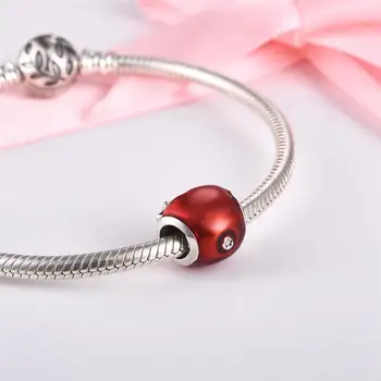 Даларан srebro Urok 925 czerwona emalia Jabłko koraliki pasują Pandora Uroku bransoletki dla kobiet biżuteria robiąc świąteczne prezenty