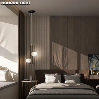 Постмодернистские led mosiężne lampy wiszące sypialnia szafki luksusowe szklane przezroczyste lampy do salonu loft Kwatera Główna parking kryty, podświetlenie