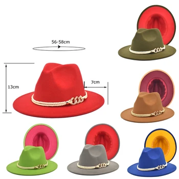 Фетровая kapelusz z łańcuchem mieszane kolory jazzowe kapelusz kowbojski kapelusz dla kobiet i mężczyzn czapka zimowa czerwony z czarnym wełniany kapelusz hurtowych